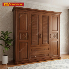 Tủ Áo Quần Đẹp Gỗ Sồi Nga Chạm Hoa Màu Óc Chó Hiện Đại