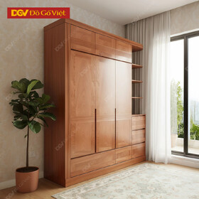 Tủ Áo Xoan Đào Veneer 2 Tầng Hiện Đại Có Kệ Trang Trí