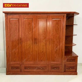 Tủ Có Kệ Để Quần Áo Gỗ Veneer Hương Đá Pano 4 Cánh Mở Đẹp