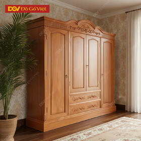 Tủ Để Quần Áo Gỗ Gõ Đỏ Mái Vòm Pano Chạm Hoa Truyền Thống