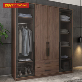 Tủ Để Quần Áo MDF Cánh Kính Mở Hiện Đại Màu Nâu Đậm Đẹp Giá Rẻ