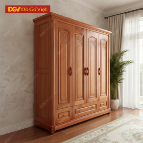 Tủ Đồ Quần Áo Gỗ Xoan Đào Mẫu Hoa Dây Pano Vòm Tân Cổ Điển