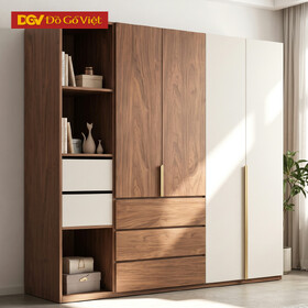 Tủ Đựng Áo Quần Giá Rẻ Cánh Trắng Phối Veneer ÓC Chó