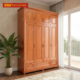 Tủ Đựng Quần Áo Gỗ Xoan Đào Kệ Nóc Áp Trần Cánh Pano Đẹp