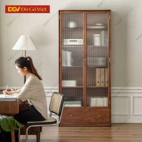 Tủ Đựng Sách Hồ Sơ Kính Gân Mờ Màu Nâu Thanh Lịch