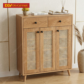 Tủ Giày Dép Gỗ Tự Nhiên Kết Hợp Mây Đan Chân Cao Đẹp 2026