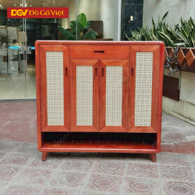 Tủ Giày Dép Gỗ Veneer Hương Đá Kết Hợp Đan Mây Giá Rẻ