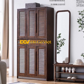 Tủ Giày Gỗ Tự Nhiên 2 Tầng 6 Cánh Có Kèm Kệ Để Phụ Kiện