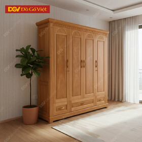 Tủ Gỗ Đinh Hương 5 Cánh Mở Chạm Hình Bán Nguyệt Mới Lạ