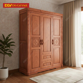 Tủ Gỗ Quần Áo Cánh Mở Chạm Hoa Văn Tay Nắm Cong Đẹp
