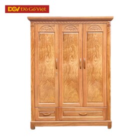 Tủ Gỗ Quần Áo Đẹp Vân Gõ 3 Cánh Mở Chân Cao Tối Giản