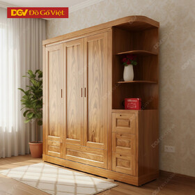 Tủ Gỗ Tự Nhiên Hiện Đại Có Kèm Kệ Hông Vân Hương Xám