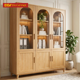 Tủ Hồ Sơ French Arch Gỗ Sồi Mỹ Chân Cao Cánh Kính Hiện Đại