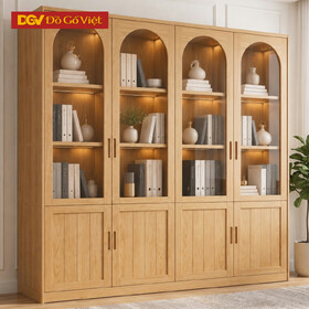 Tủ Hồ Sơ French Arch Sồi Mỹ 100% Cánh Kính Vòm Khung Nan
