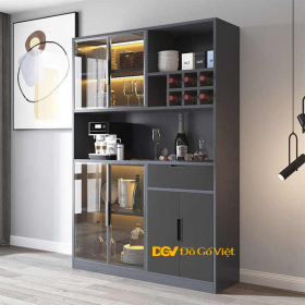 Tủ Ly Đẹp Khung Gỗ Cao Cấp Màu Xám Tối Giản