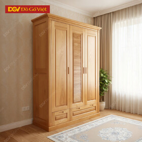 Tủ Quần Áo 3 Cánh Gỗ Sồi Nga Kiểu Lá Xách Màu Hương Đẹp