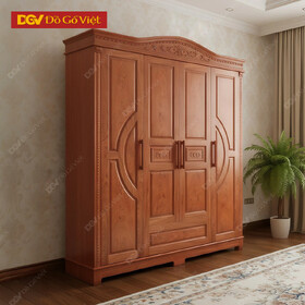 Tủ Quần Áo 4 Cánh Gỗ Veneer Hương Đá Pano Cong Đẹp Bền