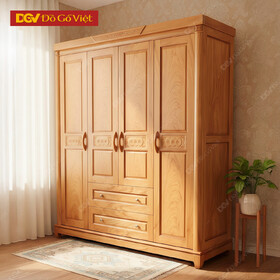 Tủ Quần Áo Bằng Gỗ Vân Gõ 4 Cánh Phù Hợp Cho Gia Đình Nhỏ