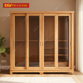Tủ Quần Áo Cánh Kính Khung Gỗ Gõ Đỏ Hiện Đại Đa Ngăn Tầng
