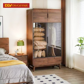 Tủ Quần Áo Cánh Kính Khung Nhôm Kèm Nóc Gỗ Óc Chó Đẹp Rẻ