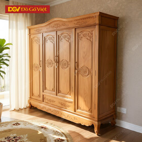 Tủ Quần Áo Cổ Điển Gỗ Gõ Đầu Vòm Chân Cong Chạm Hoa Tây...
