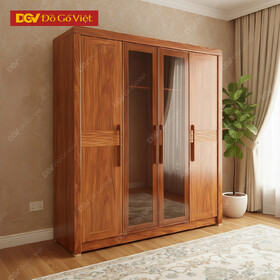 Tủ Quần Áo Gỗ Cẩm Vân Sóng Phối Cánh Kính Hiện Đại