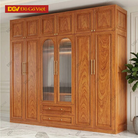 Tủ Quần Áo Gỗ Gõ Đỏ Phong Cách Cổ Điển Phối Kính Thanh Lịch