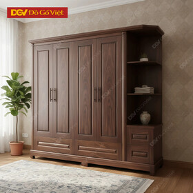 Tủ Quần Áo Gỗ Óc Chó Hiện Đại Kết Hợp Kệ Góc Trang Trí