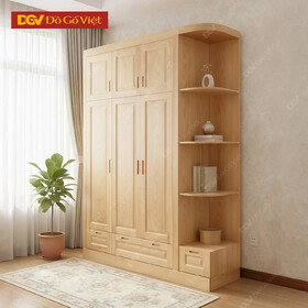 Tủ Quần Áo Gỗ Sồi 3 Cánh Kèm Kệ Trang Trí Bo Cạnh Giá Tốt
