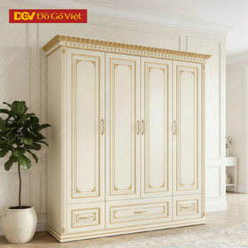 Tủ Quần Áo Gỗ Sồi Mỹ Dát Vàng Điểm Xuyến Hoa Văn Sang Trọng