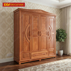 Tủ Quần Áo Gỗ Tự Nhiên Vân Xoan Đào Kiểu Vòm Lá Sách Đẹp