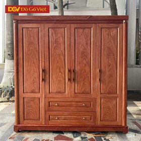Tủ Quần Áo Gỗ Vân Hương Đá 4 Cánh Pano 2 Ngăn Kéo Đẹp