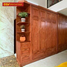 Tủ Quần Áo Gỗ Veneer Hương Đá Áp Trần Có Kệ Trang Trí Đẹp