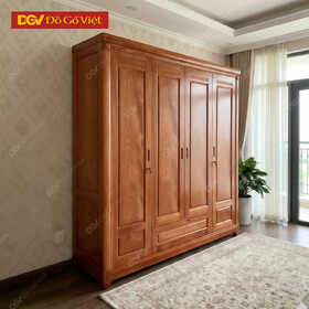 Tủ Quần Áo Gỗ Xoan Đào Lá Pano 4 Cánh Mở Đẹp Giá Rẻ