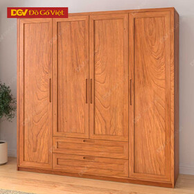 Tủ Quần Áo Khung Tranh Gỗ Veneer Gõ Đỏ Cánh Mở Hiện Đại