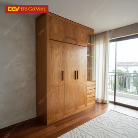 Tủ Quần Áo Kịch Trần Vân Gõ Đỏ Kèm Kệ Góc Tối Ưu Không...