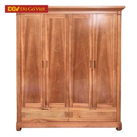 Tủ Quần Áo Lớn 4 Cánh Mở 2 Ngăn Kéo Gỗ Veneer Xoan Đào
