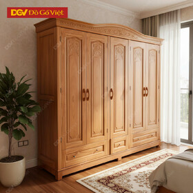 Tủ Quần Áo Phòng Ngủ Gỗ Gõ Đỏ Kiểu Vòm Pano Chạm Hoa Đẹp