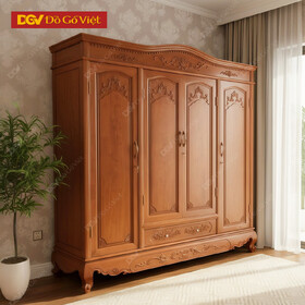 Tủ Quần Áo Tân Cổ Điển Gỗ Hương Đá Chạm Hoa Lá Tây Đẹp