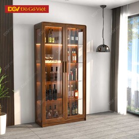 Tủ Rượu Cánh Kính Đẹp Gỗ Tự Nhiên Màu Óc Chó Thanh Lịch