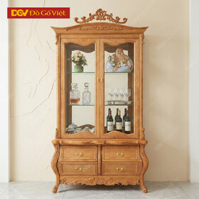 Tủ Rượu Cổ Điển Chân Cong Gỗ Sồi Nga Màu Hương Vàng Đẹp Mới
