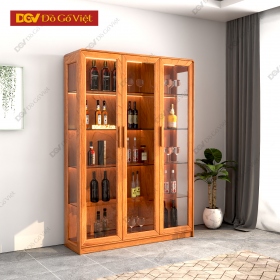 Tủ Rượu Gỗ Gõ Đỏ 3 Cánh Kính Phối Led Hiện Đại Giá Tốt