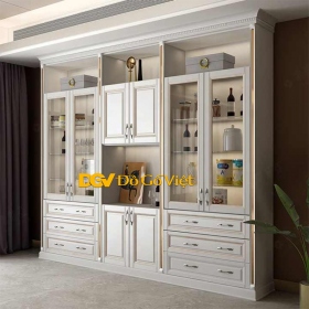 Tủ Rượu Gỗ Tự Nhiên Sơn Màu Trắng Đẹp Hàng Cao Cấp Giá Tốt