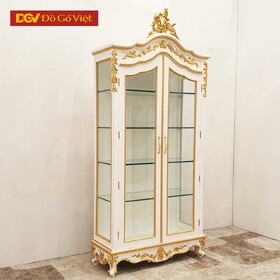 Tủ Rượu Sồi Mỹ Màu Trắng Giác Vàng Chạm Đỉnh Kiểu Cổ Điển