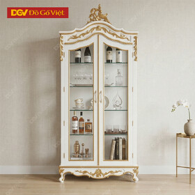 Tủ Rượu Sồi Mỹ Màu Trắng Giác Vàng Chạm Đỉnh Kiểu Cổ Điển