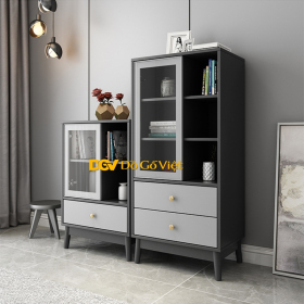 Tủ Sách Lẻ Cửa Kính Một Bên Trang Trí Phòng Khách Màu Xám