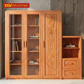 Tủ Tài Liệu Văn Phòng Gỗ Gõ Đỏ Thiết Kế Bo Cạnh Kèm Tủ Con