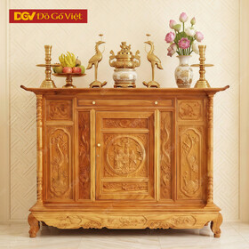 Tủ Thờ Gỗ Gõ Đỏ Vuông 4 Chân Phúc Lộc Thọ 1m75