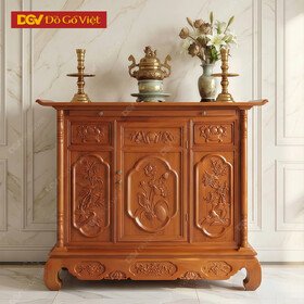 Tủ Thờ Ông Bà Gỗ Gõ Đỏ Vuông Chạm Bông Hồng Đẹp Giá Rẻ