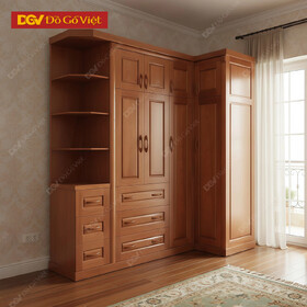Tủ Treo Quần Áo Gỗ Xoan Thiết Kế Góc L Tối Ưu Diện Tích